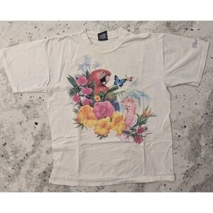 Parrots L T-Shirt VTG 90s Made in USA Nature Goblincore Hippie Butterflies Fairy